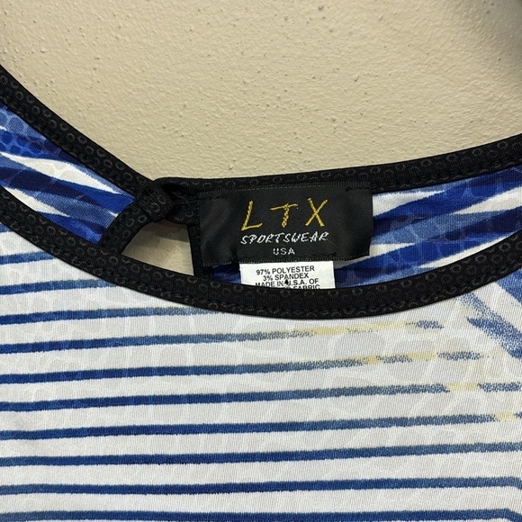 LTX Sportswear USA BACK GEM BUTTON Blue and White Patterned Dress M - Picture 3 of 9